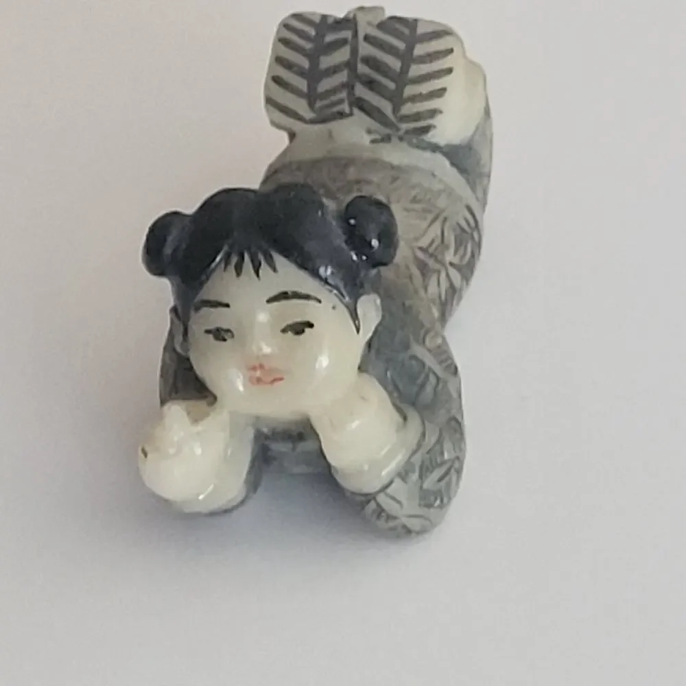 Vintage Japanese Okimono hand-painted resin miniature girl figurine